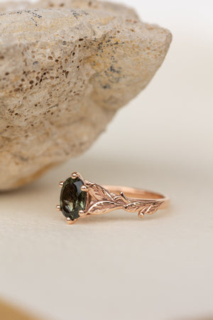 Freesia ring in 14K rutile peridot, rose gold, 8x6 mm oval cut - Eden Garden Jewelry™