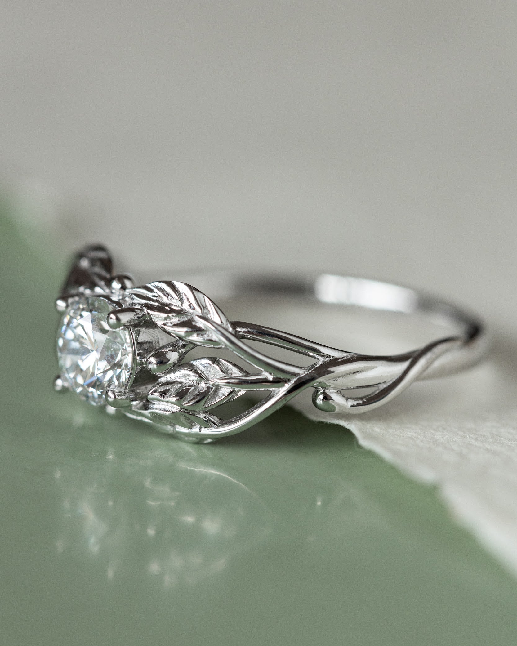 Lab grown diamond branch engagement ring, white gold ring with ethical diamond / Tilia - Eden Garden Jewelry™