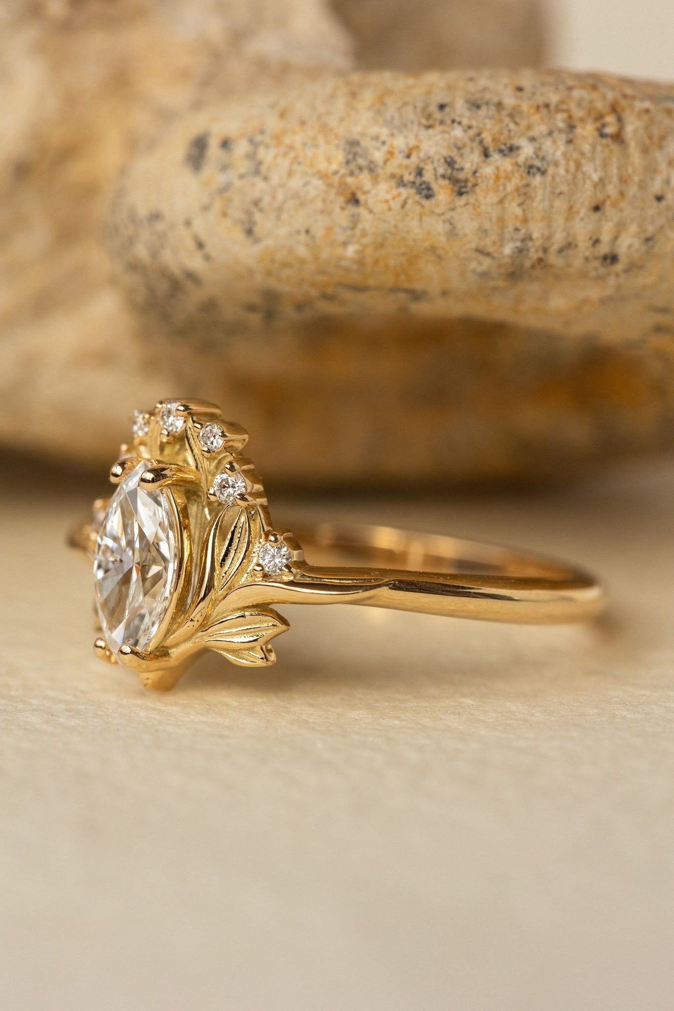 Lab grown diamond engagement ring, gold flower ring with diamonds / Iris - Eden Garden Jewelry™