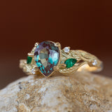 Colour changing alexandrite engagement ring, gold vines proposal ring / Patricia - Eden Garden Jewelry™