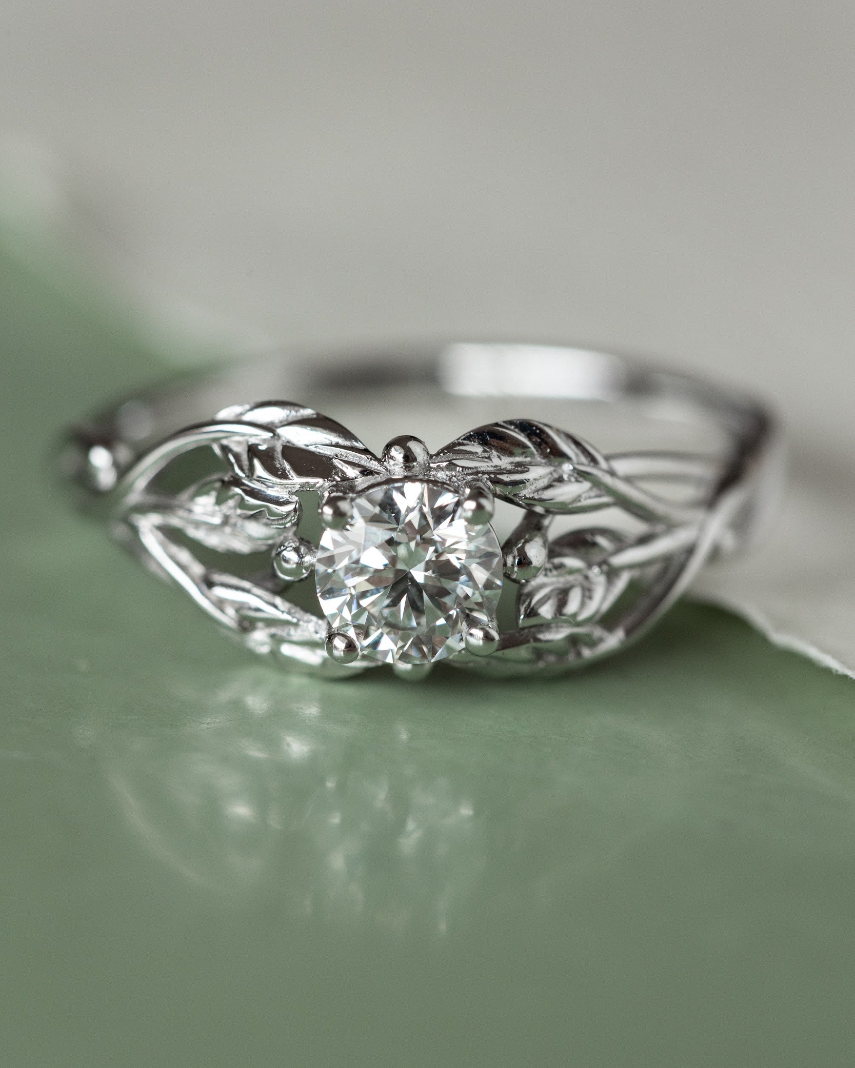 Lab grown diamond branch engagement ring, white gold ring with ethical diamond / Tilia - Eden Garden Jewelry™