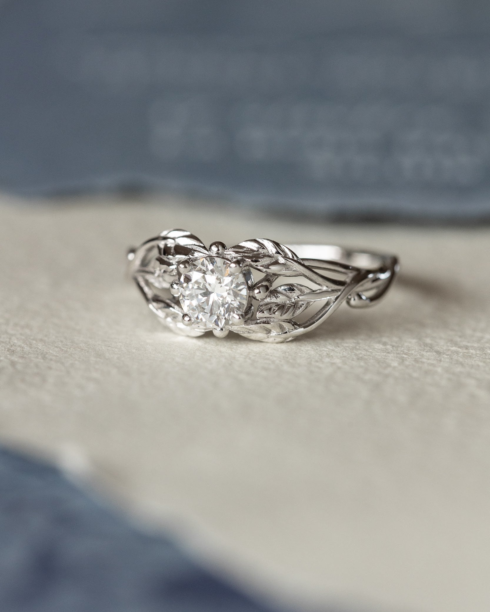 Lab grown diamond branch engagement ring, white gold ring with ethical diamond / Tilia - Eden Garden Jewelry™