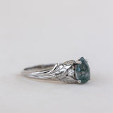 Unique moss agate engagement ring, white gold engagement ring with accent diamonds / Wisteria