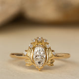 Lab grown diamond engagement ring, gold flower ring with diamonds / Iris - Eden Garden Jewelry™