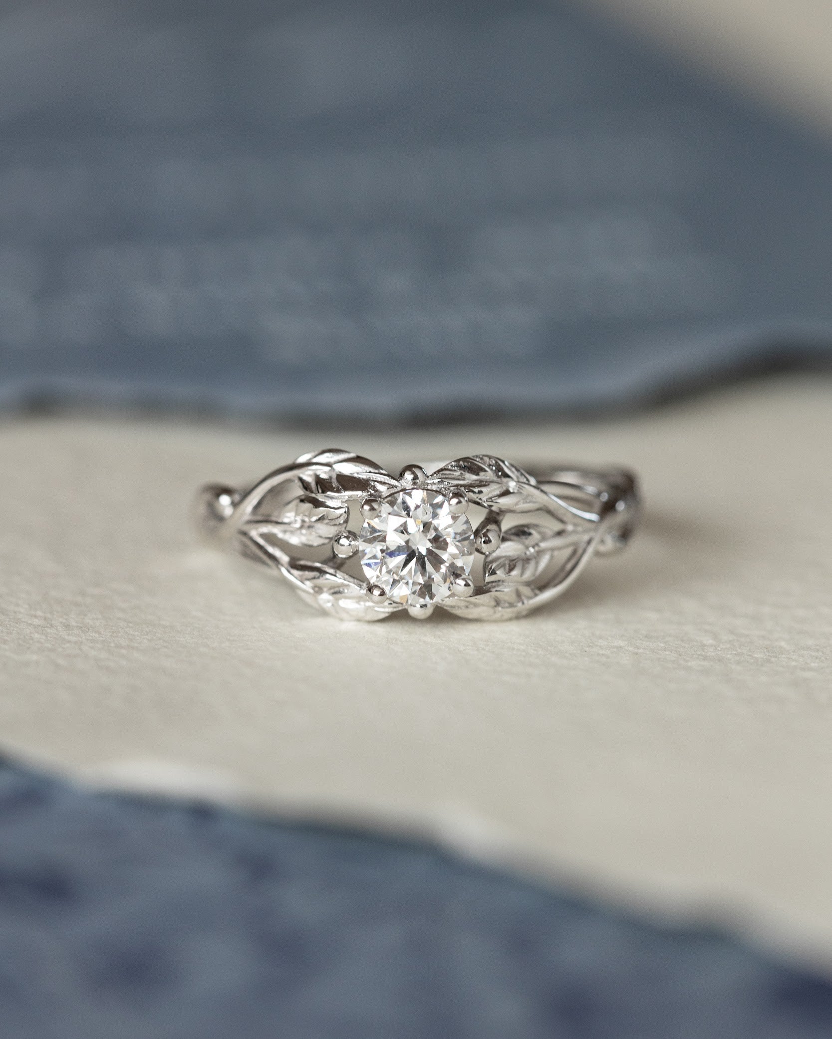 Lab grown diamond branch engagement ring, white gold ring with ethical diamond / Tilia - Eden Garden Jewelry™