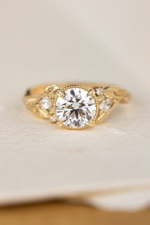 READY TO SHIP: Patricia ring in 14K yellow gold, lab grown diamond 7.5 mm, accent lab grown diamonds, AVAILABLE RING SIZES: 6-8US - Eden Garden Jewelry™