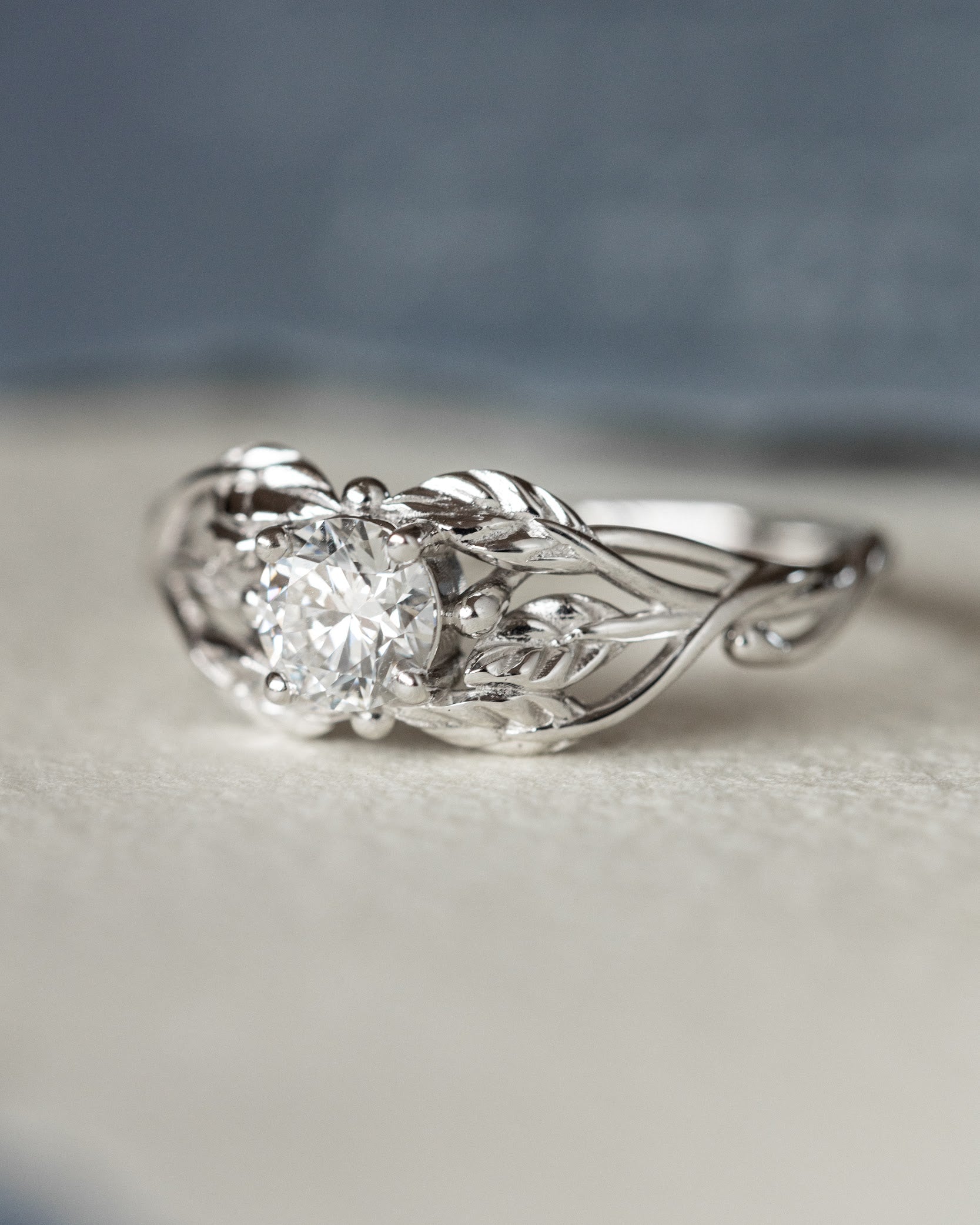 Lab grown diamond branch engagement ring, white gold ring with ethical diamond / Tilia - Eden Garden Jewelry™