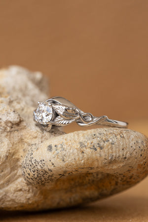 READY TO SHIP: Azalea engagement ring in 14K or 18K white gold, lab grown diamond, round cut 5 mm, AVAILABLE RING SIZE: 7 US