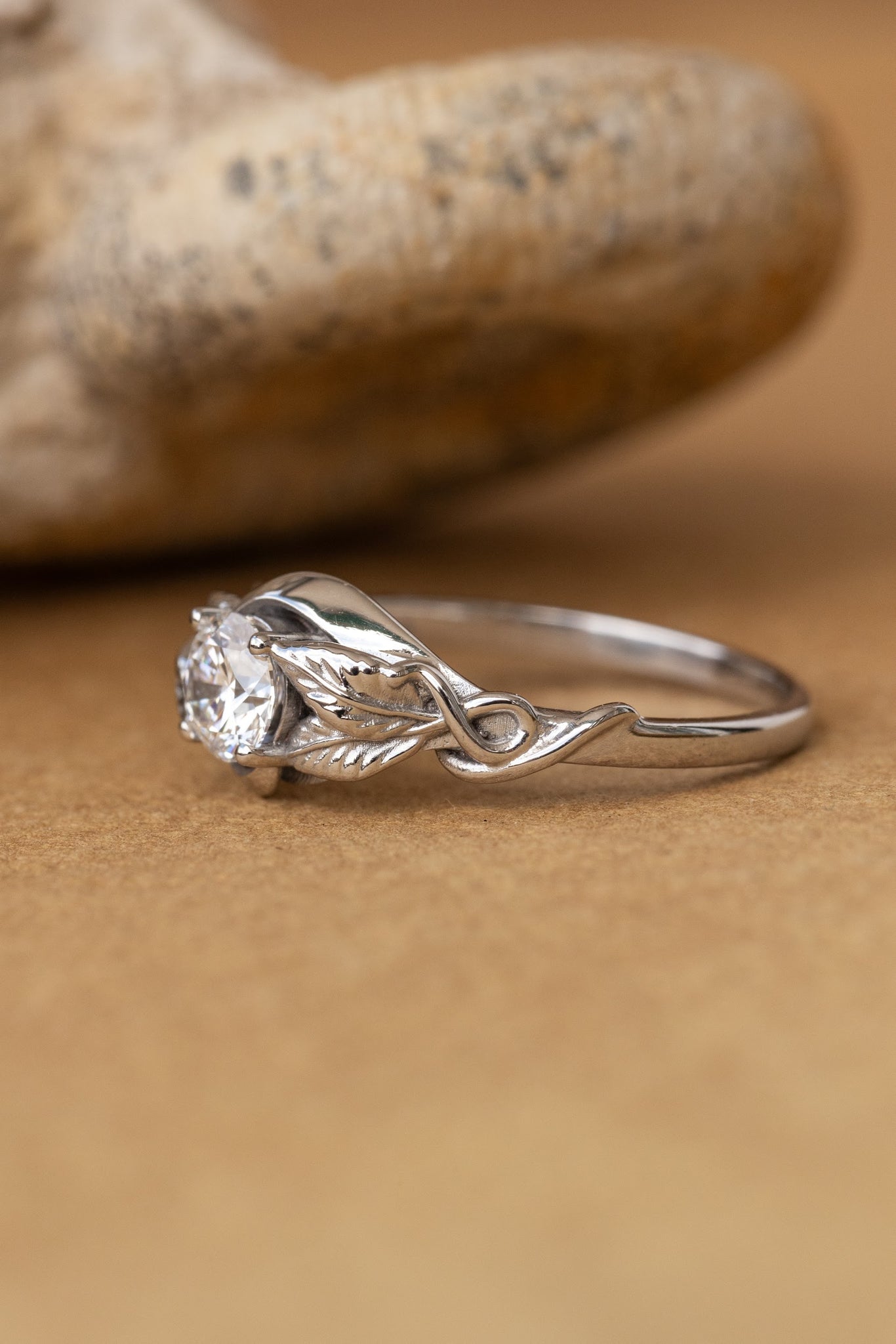 READY TO SHIP: Azalea engagement ring in 14K or 18K white gold, lab grown diamond, round cut 5 mm, AVAILABLE RING SIZE: 7 US