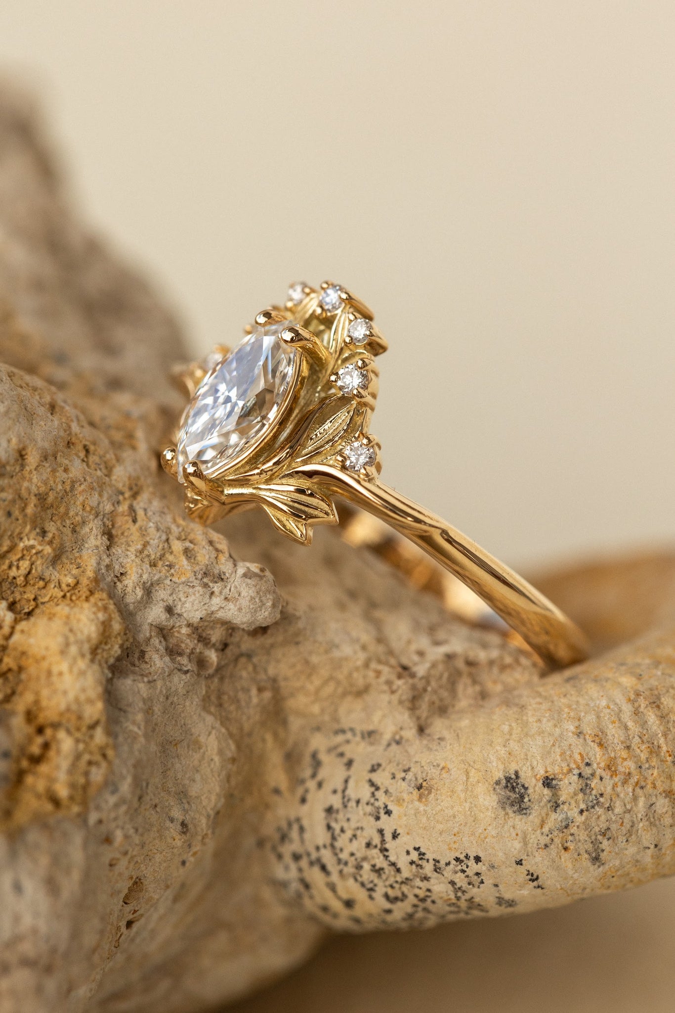 Lab grown diamond engagement ring, gold flower ring with diamonds / Iris - Eden Garden Jewelry™