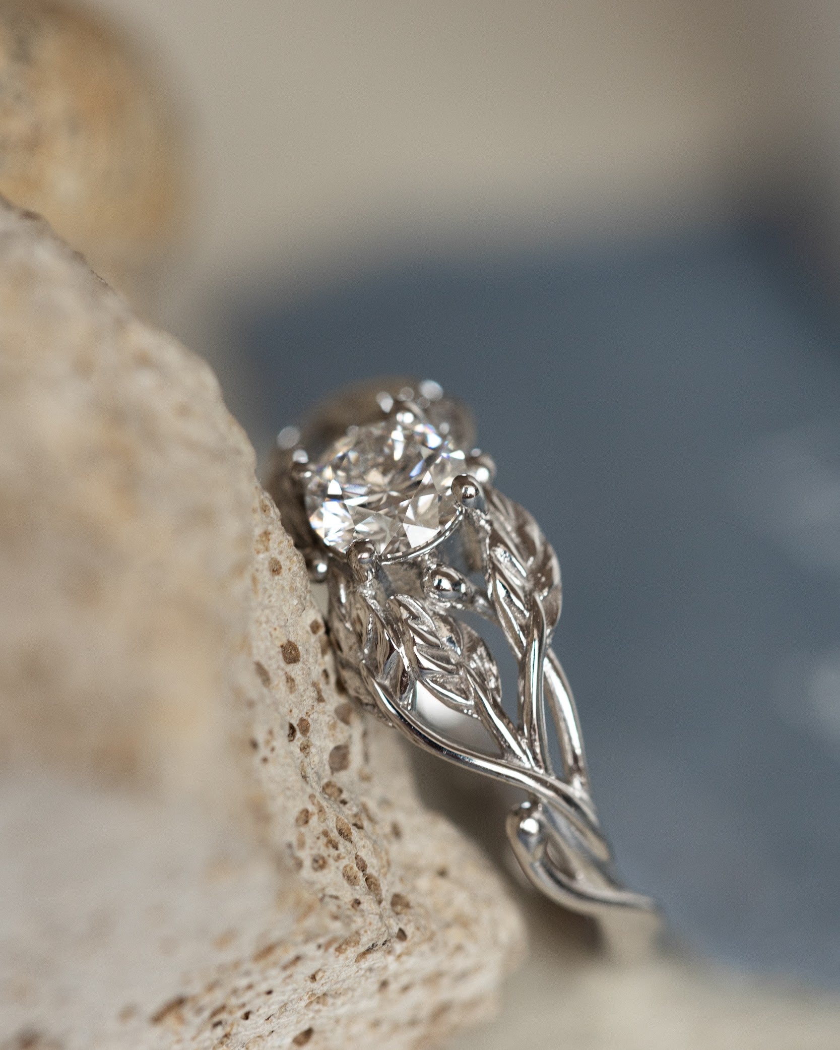 Lab grown diamond branch engagement ring, white gold ring with ethical diamond / Tilia - Eden Garden Jewelry™