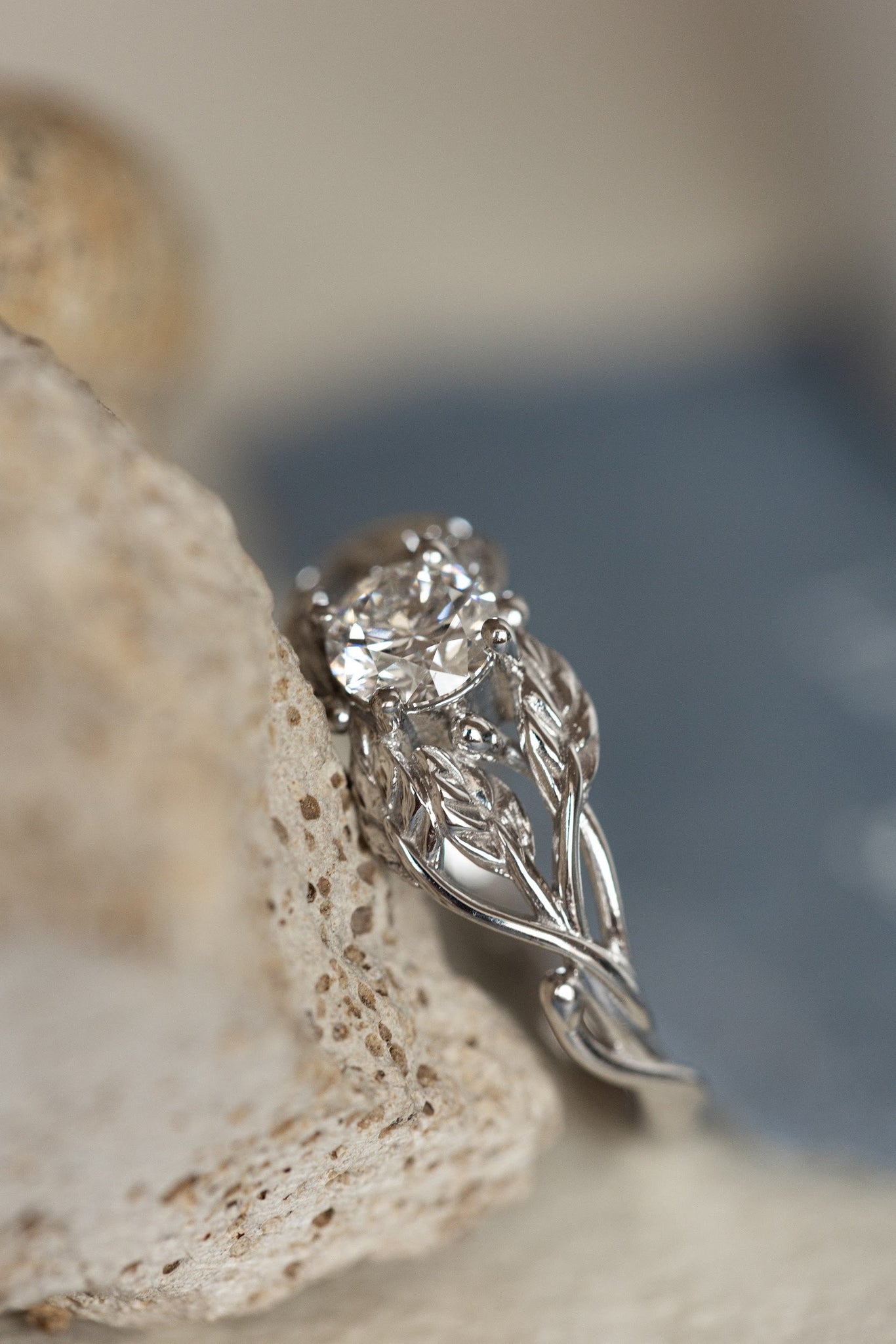 Lab grown diamond branch engagement ring, white gold ring with ethical diamond / Tilia - Eden Garden Jewelry™