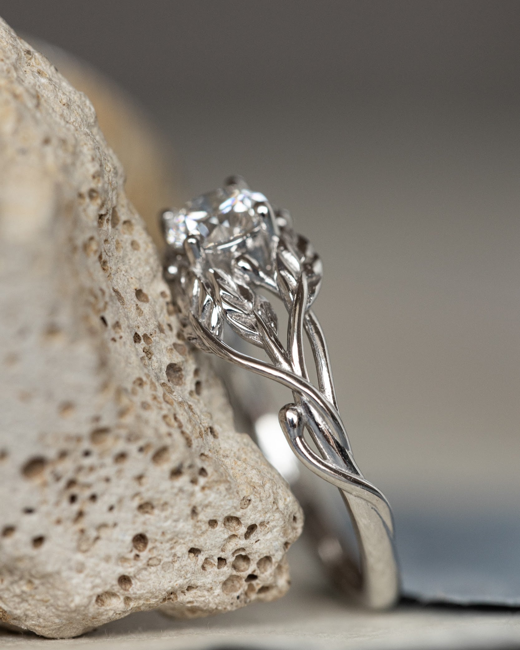 Lab grown diamond branch engagement ring, white gold ring with ethical diamond / Tilia - Eden Garden Jewelry™
