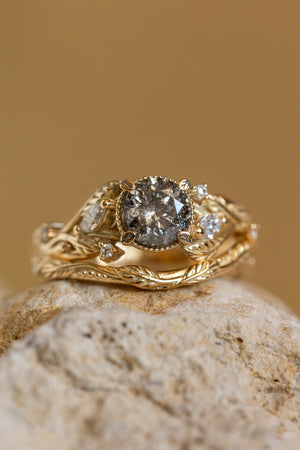 Natural salt & pepper diamond engagement ring with accent diamonds / Patricia - Eden Garden Jewelry™