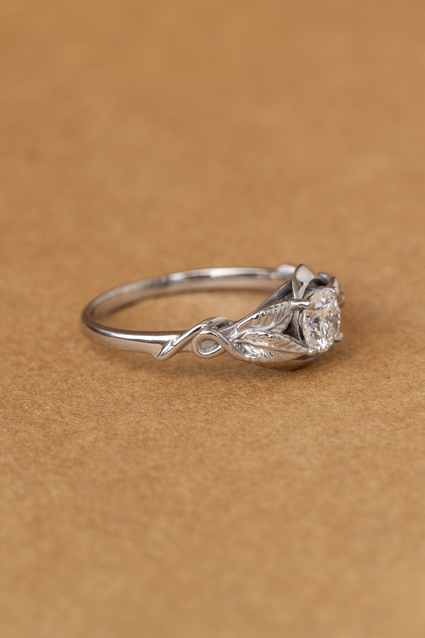 READY TO SHIP: Azalea engagement ring in 14K or 18K white gold, lab grown diamond, round cut 5 mm, AVAILABLE RING SIZE: 7 US