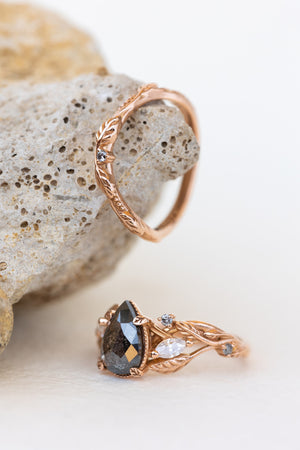 READY TO SHIP: Exclusive Patricia pear cut salt & pepper diamond ring set in rose gold, AVAILABLE RING SIZES: 4US