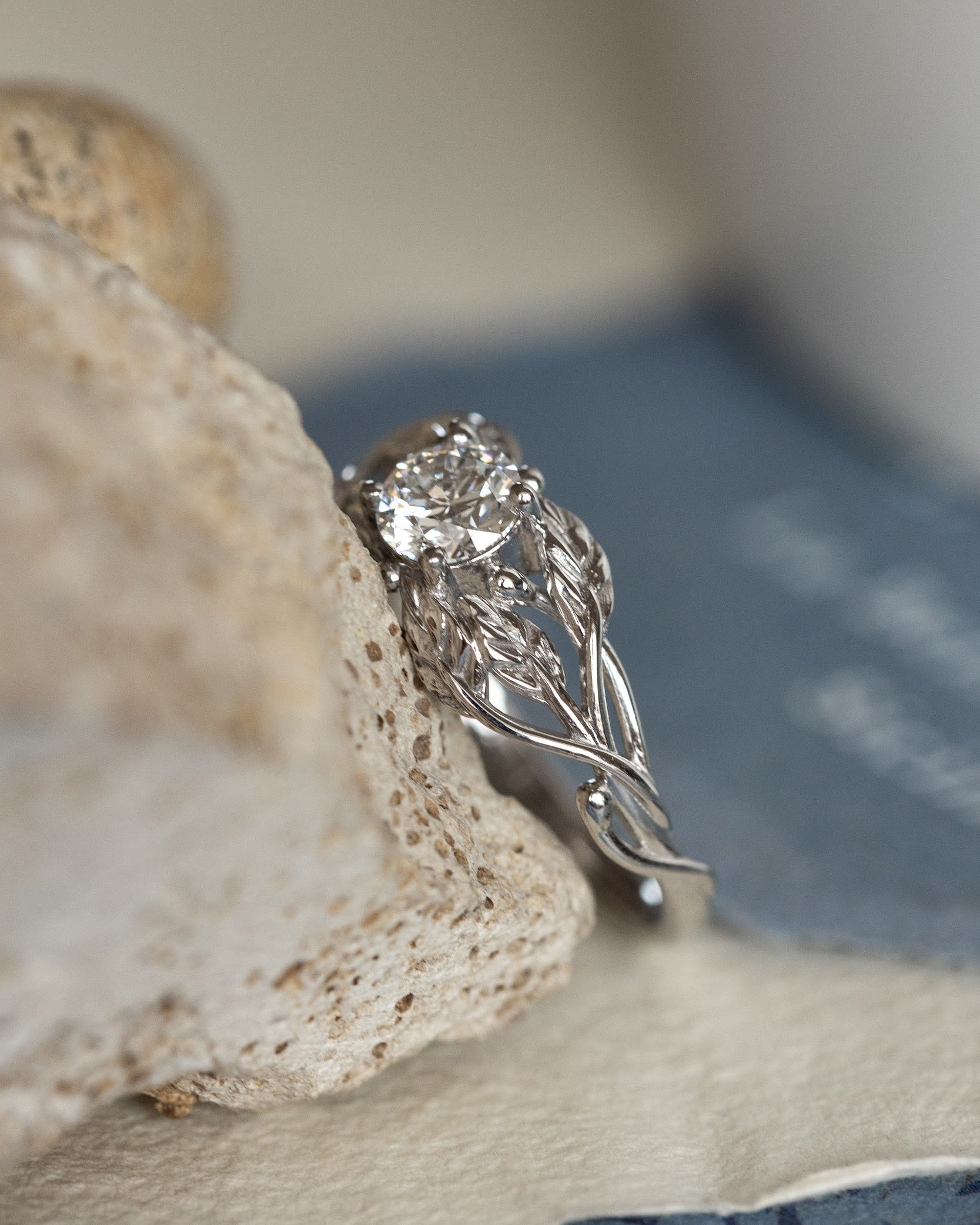 Lab grown diamond branch engagement ring, white gold ring with ethical diamond / Tilia - Eden Garden Jewelry™