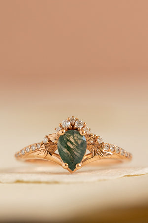 Diamond crown moss agate rose gold proposal ring / Amelia - Eden Garden Jewelry™