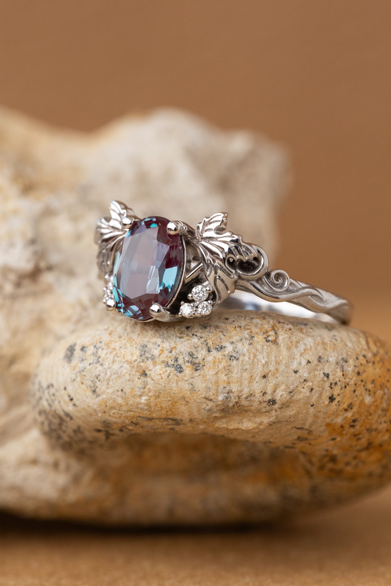 READY TO SHIP: Vineyard in 14K white gold, oval cut lab alexandrite 8x6 mm, lab grown diamonds, AVAILABLE RING SIZES: 7US