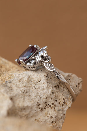 READY TO SHIP: Vineyard in 14K white gold, oval cut lab alexandrite 8x6 mm, lab grown diamonds, AVAILABLE RING SIZES: 7US