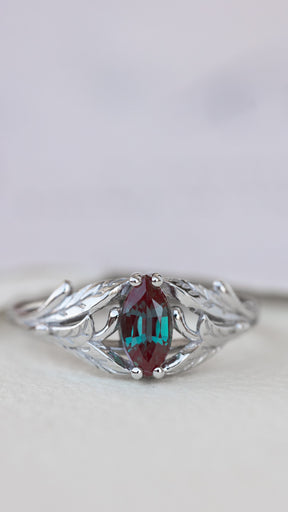 Colour changing alexandrite engagement ring, white gold twig ring with marquise alexandrite / Wisteria - Eden Garden Jewelry™