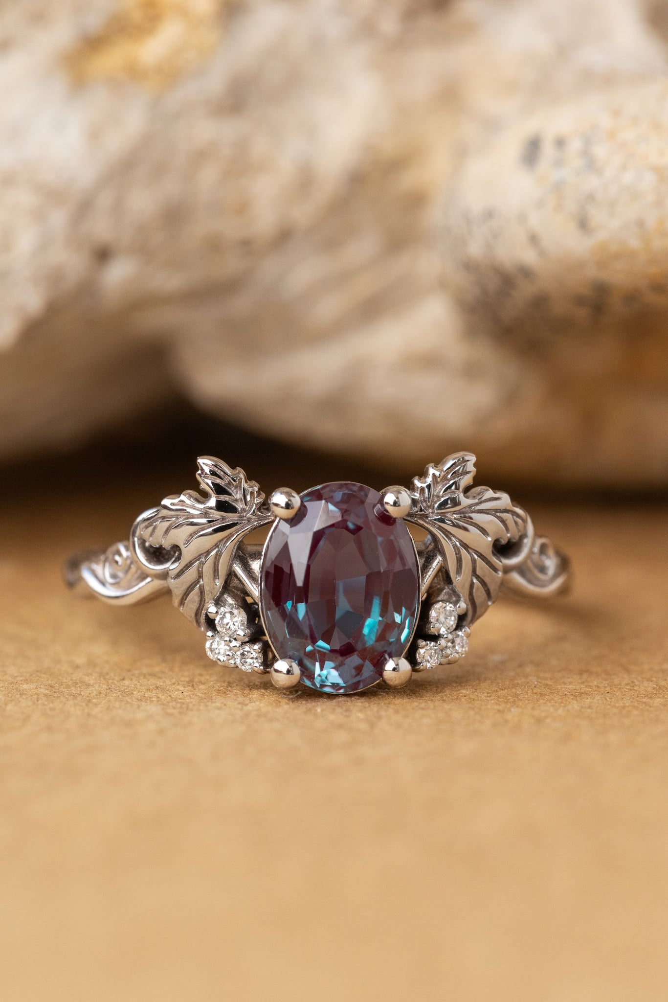 READY TO SHIP: Vineyard in 14K white gold, oval cut lab alexandrite 8x6 mm, lab grown diamonds, AVAILABLE RING SIZES: 7US