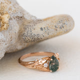 READY TO SHIP: Wisteria ring in 18K rose gold, pear moss agate, accents lab grown diamonds, RING SIZE: 5.75 - 8.75 US