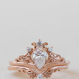 READY TO SHIP: Ariadne bridal set in 14K or 18K rose gold, pear cut lab grown diamond 7x5 mm, accents lab grown diamonds, RING SIZE: 5.5 - 8.5 US US