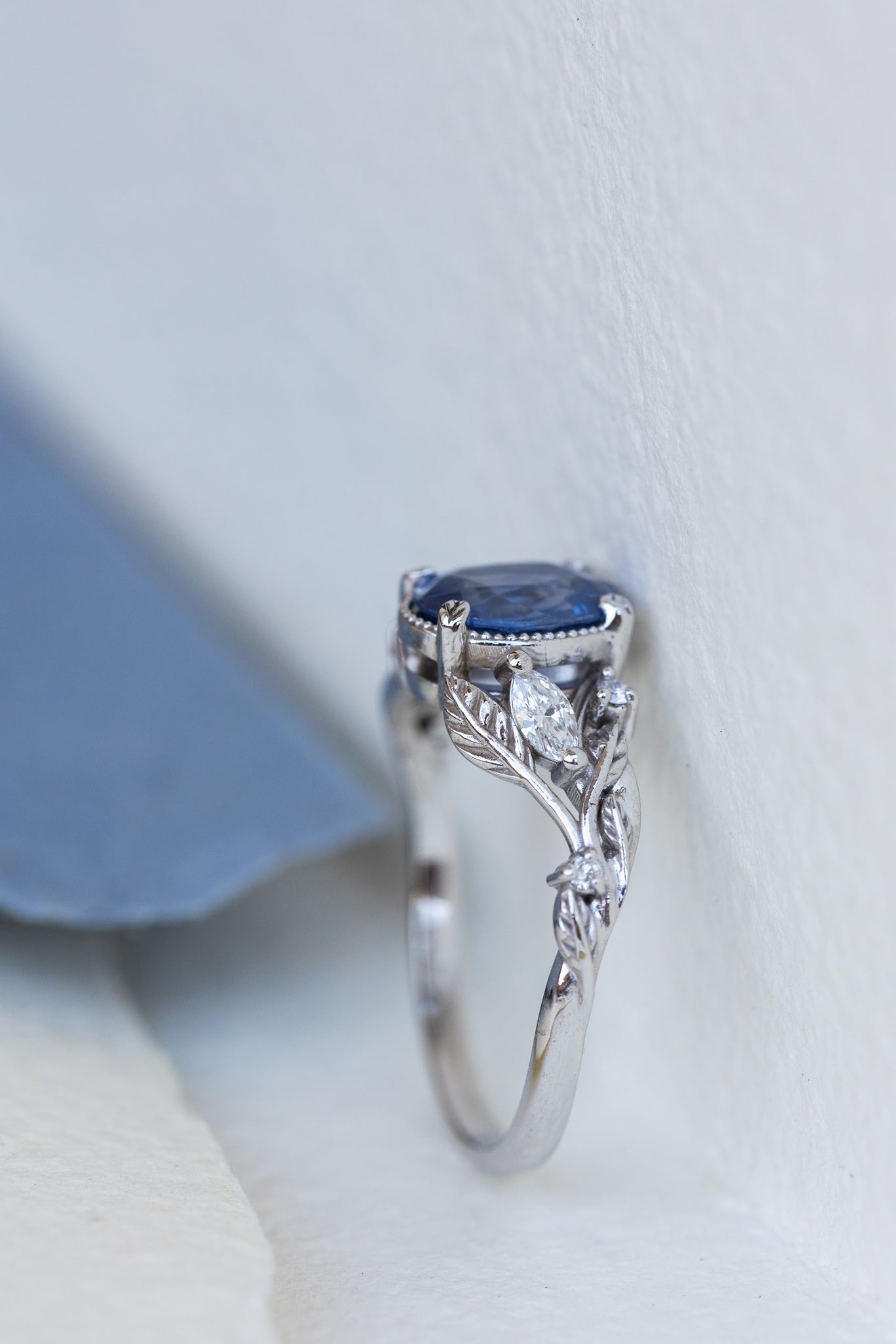 Genuine 1.5 carat sapphire engagement ring, nature inspired promise ring with diamonds / Patricia - Eden Garden Jewelry™