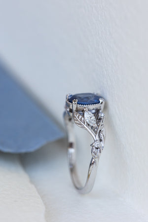 Genuine 1.5 carat sapphire engagement ring, nature inspired promise ring with diamonds / Patricia - Eden Garden Jewelry™