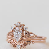 READY TO SHIP: Ariadne bridal set in 14K or 18K rose gold, pear cut lab grown diamond 7x5 mm, accents lab grown diamonds, RING SIZE: 5.5 - 8.5 US US