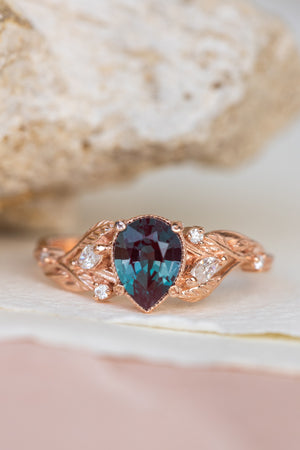 Lab alexandrite rose gold engagement ring, nature inspired proposal ring / Patricia - Eden Garden Jewelry™
