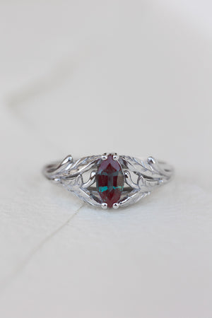 Colour changing alexandrite engagement ring, white gold twig ring with marquise alexandrite / Wisteria - Eden Garden Jewelry™