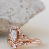 READY TO SHIP: Ariadne bridal set in 14K or 18K rose gold, pear cut lab grown diamond 7x5 mm, accents lab grown diamonds, RING SIZE: 5.5 - 8.5 US US