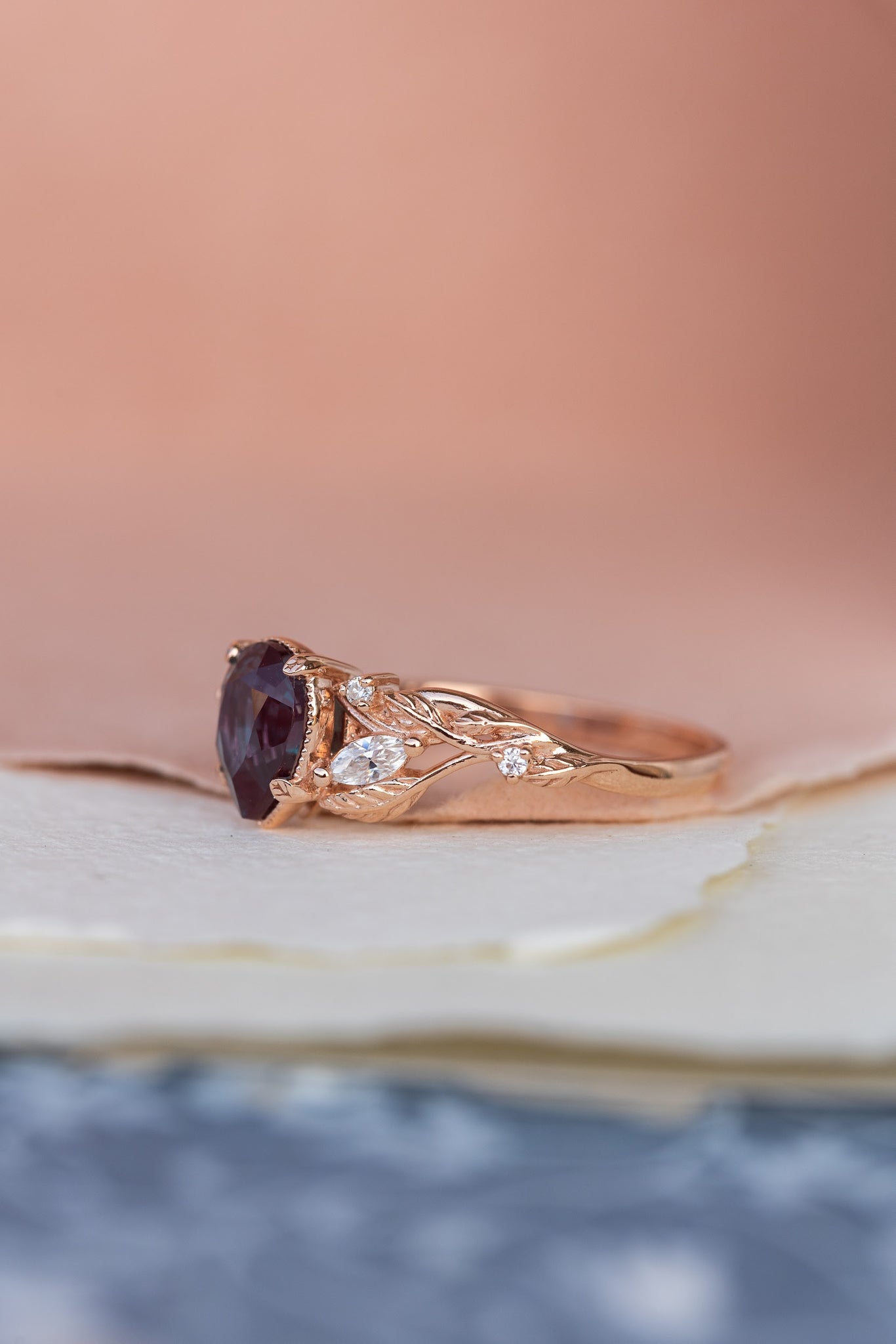 Lab alexandrite rose gold engagement ring, nature inspired proposal ring / Patricia - Eden Garden Jewelry™