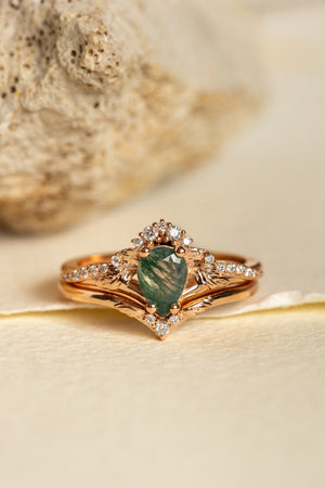 Diamond crown moss agate rose gold proposal ring / Amelia - Eden Garden Jewelry™