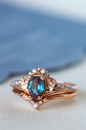 Colour changing alexandrite engagement ring, diamond crown proposal ring with lab created alexandrite / Amelia - Eden Garden Jewelry™