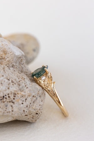 READY TO SHIP: Wisteria ring in 14K or 18K yellow gold, pear moss agate, accents lab grown diamonds, RING SIZE: 7.25 US