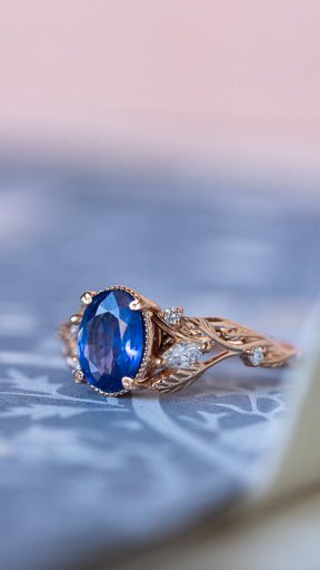READY TO SHIP: Patricia ring in 14K or 18K rose gold, natural vivid blue sapphire 8x6 mm, accent lab grown diamonds, AVAILABLE RING SIZES: 5.5 - 8.5 US - Eden Garden Jewelry™