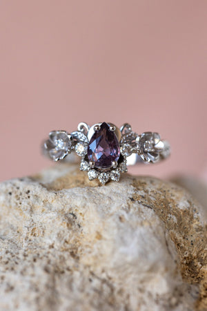 Purple sapphire engagement ring with diamonds, white gold flower style gold proposal ring / Adelina - Eden Garden Jewelry™