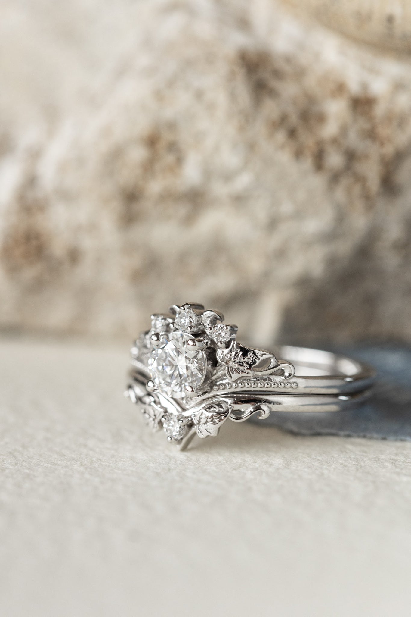 READY TO SHIP: Ariadne ring set in 14K white gold, lab grown diamond round cut 5*mm, accent lab grown diamonds, AVAILABLE RING SIZES: 6-8US - Eden Garden Jewelry™
