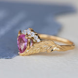 Genuine pink sapphire engagement ring set, gold palm leaves bridal ring set / Palmira Crown - Eden Garden Jewelry™