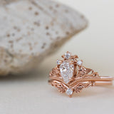 READY TO SHIP: Ariadne bridal set in 14K or 18K rose gold, pear cut lab grown diamond 7x5 mm, accents lab grown diamonds, RING SIZE: 5.5 - 8.5 US US