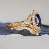 Marquise cut sapphire engagement ring set, nature inspired bridal ring set with diamond halo / Florentina - Eden Garden Jewelry™