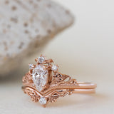 READY TO SHIP: Ariadne bridal set in 14K or 18K rose gold, pear cut lab grown diamond 7x5 mm, accents lab grown diamonds, RING SIZE: 5.5 - 8.5 US US