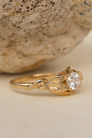 READY TO SHIP: Azalea engagement ring in 14K or 18K yellow gold, lab grown diamond, round cut 5 mm, AVAILABLE RING SIZE: 7 US