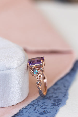 Amethyst engagement ring with alexandrites and salt&pepper diamonds / Patricia - Eden Garden Jewelry™