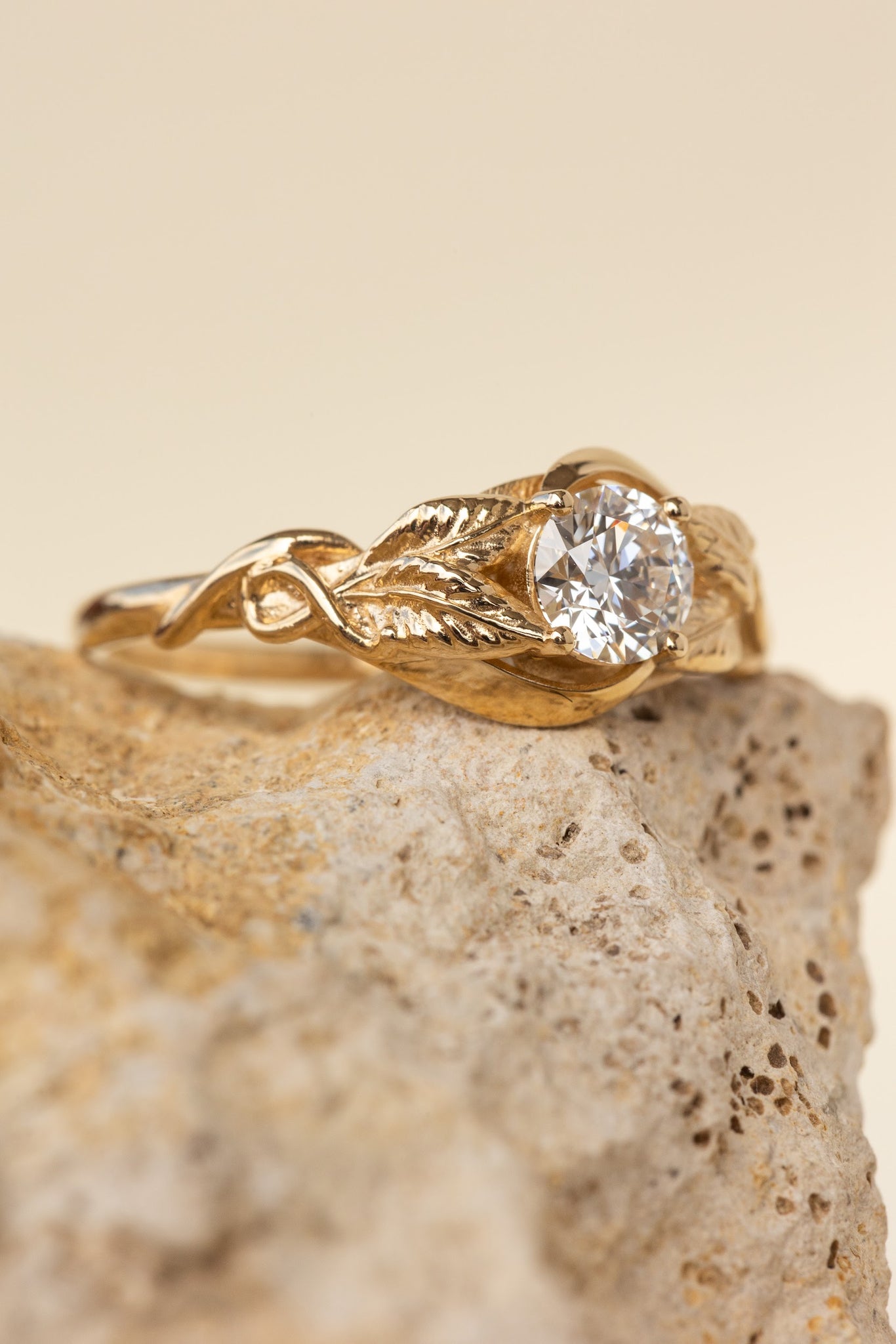 READY TO SHIP: Azalea engagement ring in 14K or 18K yellow gold, lab grown diamond, round cut 5 mm, AVAILABLE RING SIZE: 7 US