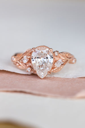 Nature themed bridal ring set with lab grown diamond, ethical diamond engagement ring set / Patricia - Eden Garden Jewelry™
