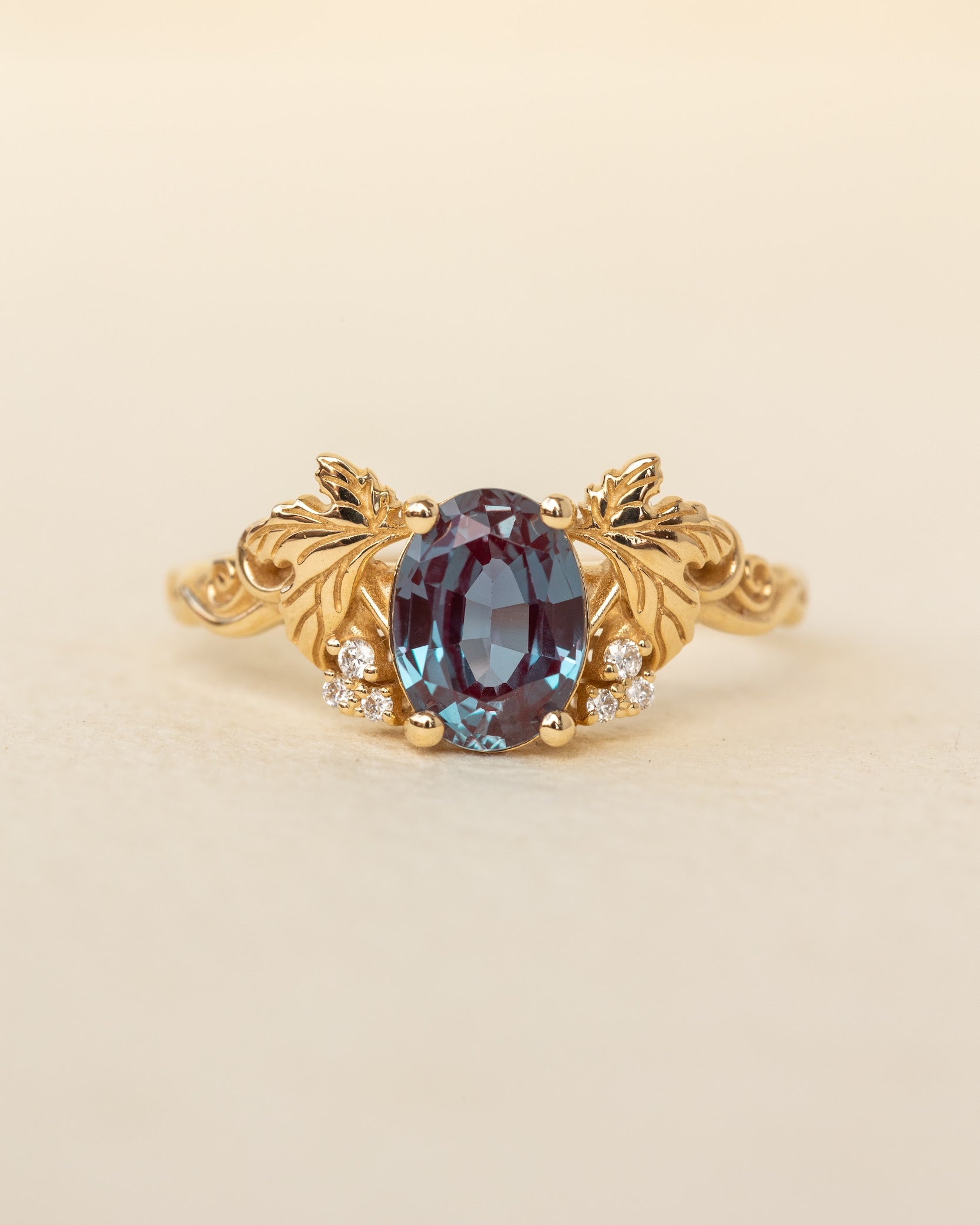 Lab-created alexandrite and lab grown diamonds engagement ring / Vineyard - Eden Garden Jewelry™